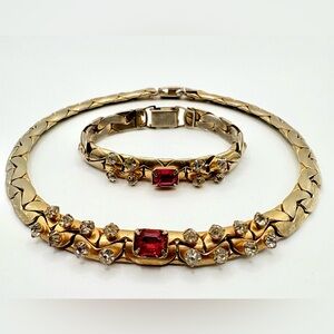 Vintage 40's Kafin New York Gold Tone Rhinestone Choker Necklace an Bracelet Set
